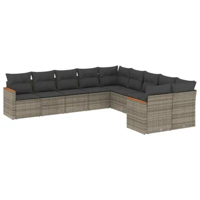 Produktbild von vidaXL 10-tlg. Garten-Sofagarnitur mit Kissen Grau Poly Rattan