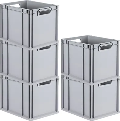 Produktbild von SparSet 5x Eurobox NextGen Grip | HxBxT 32x30x40cm | 30 Liter | Griffe offen | Glatter Boden | Grau | Eurobehälter, Transportbox, Transportbehälter, Stapelbehälter