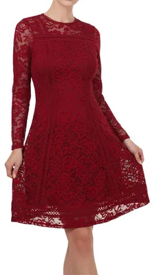 Produktbild von Damen Langarm Spitzenkleid in Midi-Länge, A-Linie, elegant für Hochzeit und Party, Größe 42