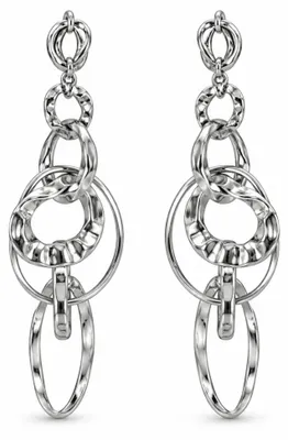 Produktbild von otolife Damen Hängeohrringe Silberfarben – Lange Statement-Ohrringe mit ineinander verschlungenen Ringen