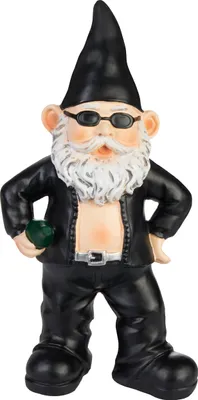 Immagine prodotto di BRUBAKER Gnomo da giardino Biker Nero - Gnomo Rocker con occhiali da sole - Figura da giardino divertente - Decorazione resistente alle intemperie per il giardino e il campeggio - Decorazione da giardino per esterni - Alto 24 cm