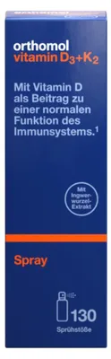 Obrázek produktu pro Orthomol Vitamin D3+K2 Spray - doplněk stravy s vitaminem D3, vitaminem K2 a extraktem ze zázvoru - 130 sprejů, 20 ml sprej