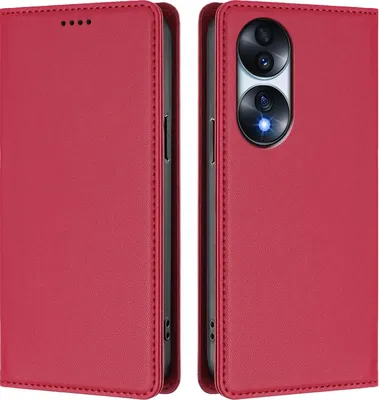 Obrázek produktu pro Kožené pouzdro pro Honor 70, magnetické flipové pouzdro zPolyuretankůže se stojánkem Červená