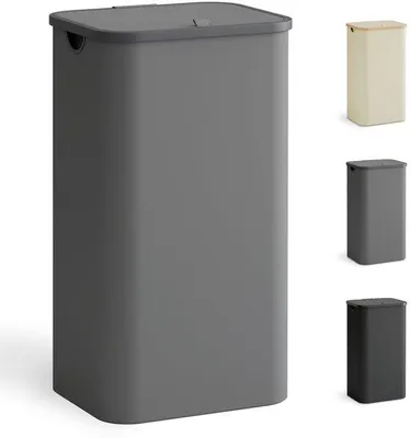 Image de Panier à linge compact de 100 litres avec couvercle, poignée en plastique, gris, pliable