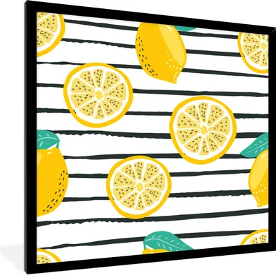 Produktbild von MuchoWow® Gerahmtes Poster Zitronen - Sommer - Pastell 40x40 cm - Poster mit Schwarzem Bilderrahmen Wandposter Rahmen Foto Bilder - Mit Rahmen - Wanddekoration Schlafzimmer