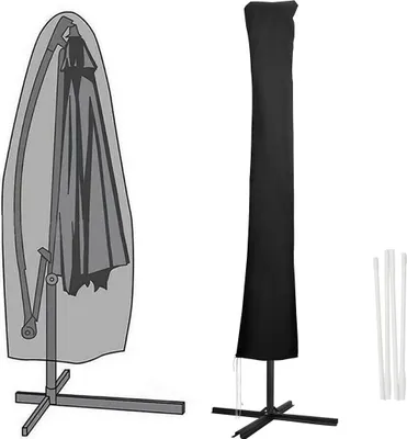 Produktbild von Faziango Sonnenschirm Abdeckung bis Ø270-300 cm mit Stab Winterfest Wetterfest Robust Reißfest Groß Wasserabweisend Schutzhülle Plane Abdeckplane schwarz