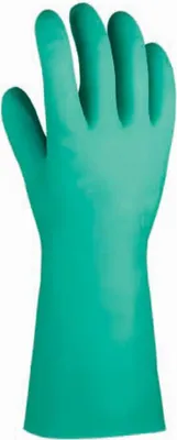 Produktbild von Chemikalienschutzhandschuhe Nitril Baumwollvelour (grün) Kat.3