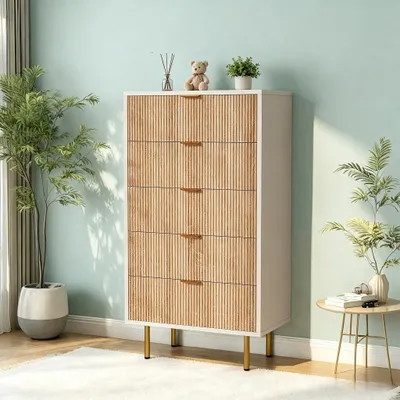 Produktbild von Kommode mit 5 Schubladen - Aufbewahrungskommode - 60x34x109,8 cm