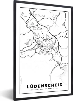 Produktbild von MuchoWow® Gerahmtes Poster Lüdenscheid - Karte - Stadtplan 60x90 cm - Poster mit Schwarzem Bilderrahmen Wandposter Rahmen Foto Bilder - Kunst