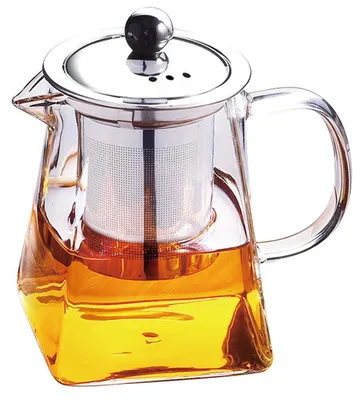 Gläserne Teekanne 950 ml mit Edelstahlfilter, Borosilikatglas