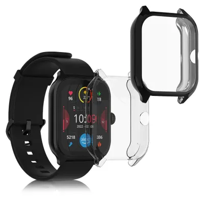 Produktbild von kwmobile 2x Silikon Hülle für Huami Amazfit GTS 4 Schutzhülle - Fullbody Display Cover Set aus Silikon - Transparent Schwarz