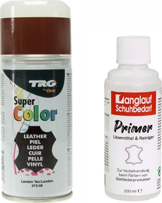 Produktbild von TRG Lederfarbspray 150ml Dose + Primer Lederreiniger 100ml - Color Spray, Farbspray Schnelltrocknend, Abriebfest - zum Färben aller Glattleder und Kunstleder london tan 373/48