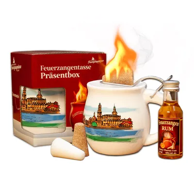 Produktbild von Feuerzangentasse 1er-Set | weiß/Dresden | mit Rum | Feuerzangenbowle-Set | Präsentbox