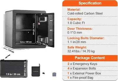 Produktbild von Sicherheitssafe, Fingerabdruckzugang, Dual-Alarm-System, 1.8 Kubikfuß