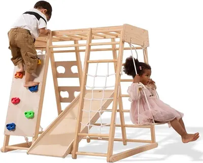 Produktbild von klettergerüst Indoor, Mittelgroßer Indoor-Spielplatz, Klettergerüst für Kinder im Alter von 2 bis 5 Jahren, Kleinkinder-Kletterspielzeug 8-in-1 mit Rutsche, Kletterwand, Kletterseil