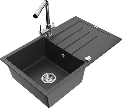 Produktbild von Mexen Bruno 1 Becken-Granitspüle mit Abtropffläche und Mischbatterie Duero, Schwarz gesprenkelt - 6513-76-671600-00
