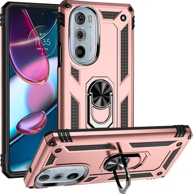 Produktbild von Motorola Edge 30 Pro Hülle, Dual Layer Robust Militäre Schutzhülle mit Ringhalterung Ständer für Motorola Edge 30 Pro Rosa