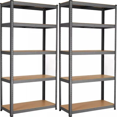 Productafbeelding van And OutdoorMatch: Lagerrekken - Zware belastingrekken - Set van 2 - 180 x 90 x 40 cm - Draagvermogen tot 875 kg - Rekken - Steekrekken - Versterkt stalen frame - 5 verstelbare planken - Zwart