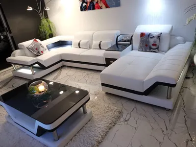Produktbild von Ecksofa U-Form Couchtisch Polster Garnitur Wohnlandschaft Design Ecksofa Led usb