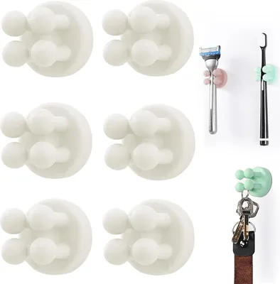 Produktbild von Silikon Silikon Zahnbürstenhalter 6 Stück Multifunktionshaken Rasierklingenhalter Wasserdicht Selbstklebend Wandmontiert Einzelhaken für Wand oder Glas zum Aufhängen Bad Küche Wohnzimmer Büro