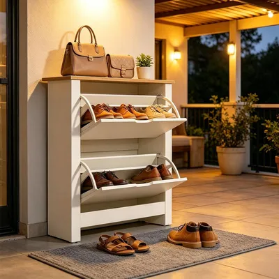 Produktbild von Schuhschrank mit 2 Klappen Schmaler Schuhregal Schuhschränke Aufbewahrungsschrank