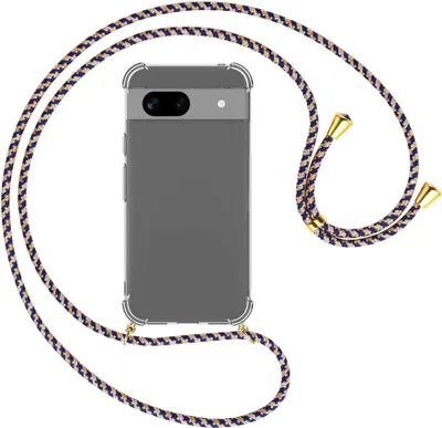 Produktbild von Handykette Backcover-Schutzhülle mit Band (Metall goldfarben) für Google Pixel 8A (6.1'') - blau+beige