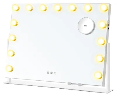 Image de Ensemble de miroir de maquillage blanc avec éclairage LED – 10 x 62,5 x 45,8 cm