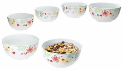 Produktbild von 6x Variant Blümchen Schale 14,3cm 450ml Porzellan 6 Personen Müsli Salat Dessert