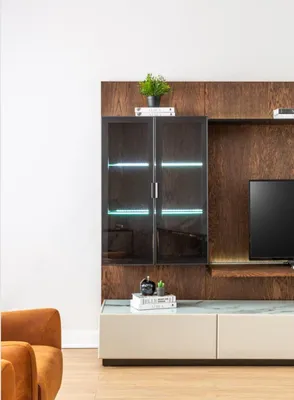 Produktbild von Luxus Wohnwand Schrank Regal Wohnzimmer Vitrine Wohnwände Holz Design