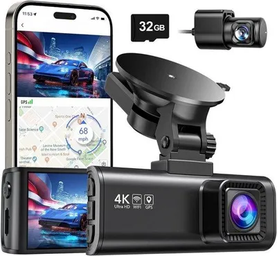Immagine prodotto di Videocamera per auto con visione notturna e sensore di movimento – Doppia telecamera – Telecamera anteriore e posteriore – Funzione zoom – Modalità parcheggio e riproduzione automatica – Videocamera per auto Full HD con slot per schede SD
