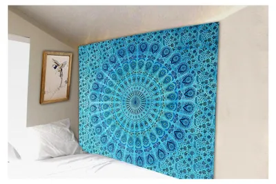 Produktbild von Mandala Wandteppich Türkis Wandbehang Boho Pfau Wandtuch für Dekoration Zuhause und Wohnzimmer – 213 x 228 cm