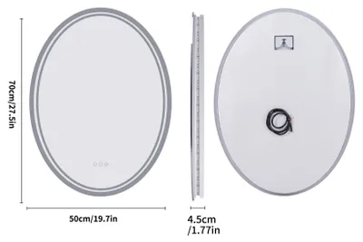 Immagine prodotto di Specchio da bagno a LED - Specchio ovale da parete e da trucco - 50x70 cm - Illuminazione a LED, design senza cornice - Antiappannamento - 3 tonalità di luce con funzione di memoria