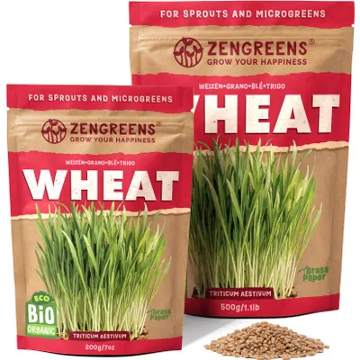 Zdjęcie produktu dla ZenGreens® Eko Nasiona na Kiełki Pszenica 500 g – Kiełki i Mikroliście