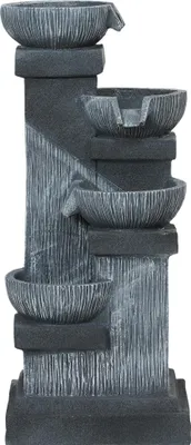 Produktbild von 85 cm Outdoor-Brunnen, 4-stufiger Zierbrunnen, künstlicher Wasserfall mit LED-Beleuchtung und Pumpe, Grau