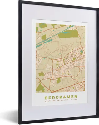 Produktbild von MuchoWow® Gerahmtes Poster Bergkamen - Karte - Stadtplan - Vintage 30x40 cm - Poster mit Schwarzem Bilderrahmen Wandposter Rahmen Foto Bilder - Wandposter Schlafzimmer