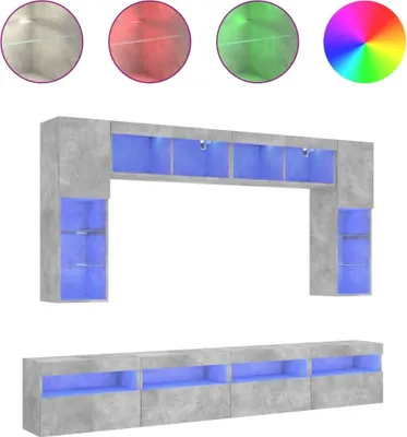 Produktbild von vidaXL 8-tlg. TV-Wohnwand mit LED-Leuchten Betongrau
