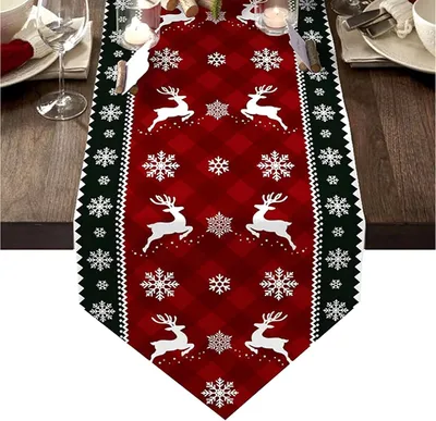 Produktbild von Weihnachtstischläufer, Schneeflocken und Rentiere, 33x183 cm, für Weihnachtsdekoration