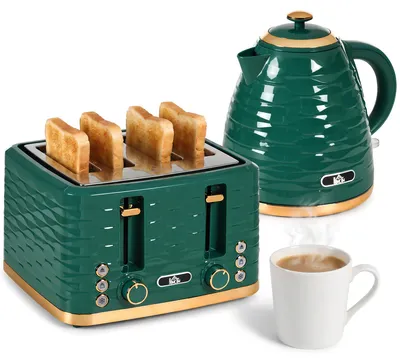 Produktbild von HOMCOM Wasserkocher Toaster Set mit 1,7L Wasserkocher, 4 Scheiben Toaster Grün