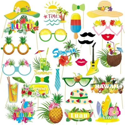 Productafbeelding van Fotobox accessoires Hawaii, 29 stuks, voor een luau feest, kleurrijk