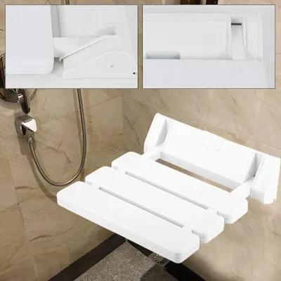 Image de Blanc Tabouret de bain Siège de douche rabattable Siège de douche rabattable jusqu'à 130kg Chaise de bain Siège de douche Tabouret Aide à la douche pour salle de bain Montage mural NOUVEAU