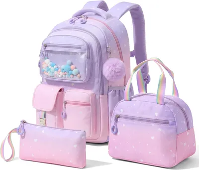 Immagine prodotto di Set di zaino scolastico ergonomico, da 21 litri, con contenitore per il pranzo e astuccio, per bambine