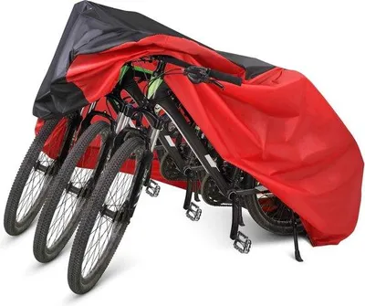 Produktbild von Famanu Fahrradhülle winterfest, wasserabweisend, UV-Schutz, für 3 Fahrräder, rot und schwarz