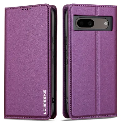 Image de Etui en cuir magnétique pour Google Pixel 8, avec emplacement pour carte et fonction stand Violet