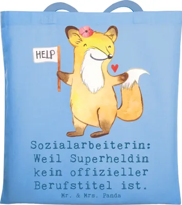 Produktbild von Mr. & Mrs. Panda dokumententasche Sozialarbeiterin Heldin - Sky Blue - Geschenk, Tasche, tragetasche baumwolle, Hilfeleistung, canvas, Beruf, Heldinnen, Superheldin