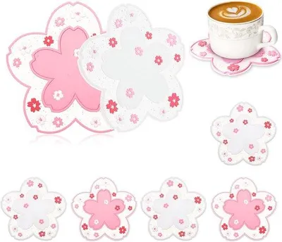Produktbild von Silikon Untersetzer Set 6 Stück für Gläser und Tassen weiß und rosa