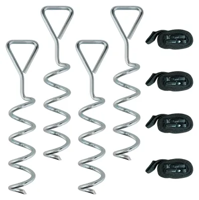 Obrázok produktu pre Trampolínové kotviace prvky, 4-dielne, s nastaviteľnými remienkami | Farba: strieborná | Rozmery: 8 x 32 x 0,6 cm