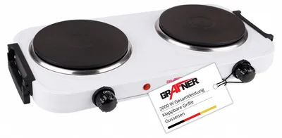 Produktbild von Grafner® Kochplatte doppelt 2000 Watt mit klappbaren Griffen Weiß KP10879