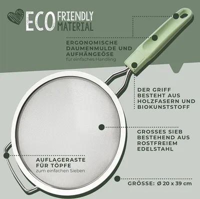 Image de Fackelmann Passoire Ø 20 cm Ecolution, passoire de cuisine écologique avec poignée ergonomique, ustensile de cuisine durable & de qualité avec partie fonctionnelle en acier inoxydable (couleur : vert menthe/gris clair)