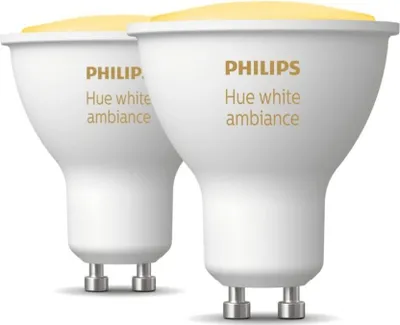 Produktbild von Philips Hue White ambience Doppelpack GU10, Intelligentes Leuchtmittel, Bluetooth/Zigbee, Weiß, LED, GU10, GU10