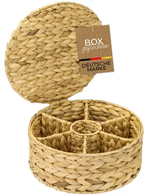 Produktbild von HMF Teebox aus Wasserhyazinthe mit 7 Fächern zur Aufbewahrung von Teebeuteln, Aufbewahrungskorb als Organizer für Küche, Bad, Wohnbereich, 27 x 27 x 11 cm, Naturfarben, KI-generiertes Bild